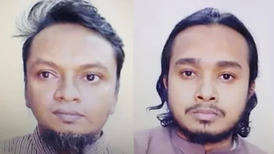 মইনুল হাসান শামীম ওরফে সিফাত সামির (বামে) ও মো. আবু ছিদ্দিক সোহেল ওরফে সাকিব।
