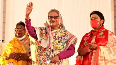 সমাবেশে প্রধানামন্ত্রী শেখ হাসিনা। ছবি: ফোকাস বাংলা