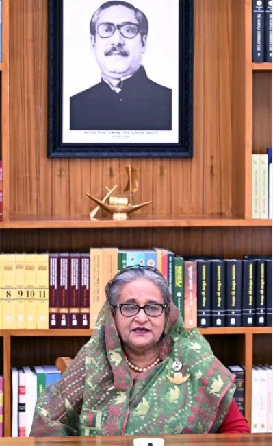 ভাষণ দিচ্ছেন প্রধানমন্ত্রী শেখ হাসিনা। ছবি: ফোকাস বাংলা