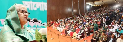 বক্তব্য রাখছেন প্রধানমন্ত্রী শেখ হাসিনা। ছবি: ফোকাস বাংলা