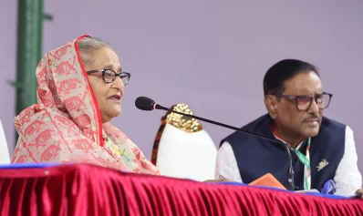 শেখ হাসিনা ও ওবায়দুল কাদের। ছবি: ফোকাস বাংলা