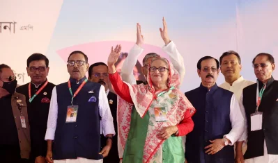 শনিবার সকালে ঢাকার ঐতিহাসিক সোহরাওয়ার্দী উদ্যানে অনুষ্ঠিত আওয়ামী লীগের ২২তম জাতীয় সম্মেলনে প্রধানমন্ত্রী শেখা হাসিনা। 