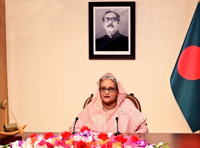 ভাষণ দিচ্ছেন প্রধানমন্ত্রী শেখ হাসিনা। ছবি: ফোকাস বাংলা