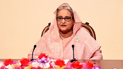 ভাষণ দিচ্ছেন প্রধানমন্ত্রী শেখ হাসিনা। ছবি: ফোকাস বাংলা