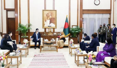 প্রধানমন্ত্রী শেখ হাসিনা ও চেন ঝোয়ার সৌজন্য সাক্ষাৎ। ছবি: ফোকাস বাংলা