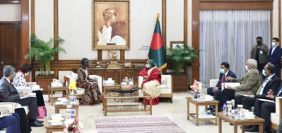 প্রধানমন্ত্রী শেখ হাসিনার সঙ্গে অ্যান্তইনেত মনসিও সায়েহের সাক্ষাৎ। ছবি: ফোকাস বাংলা