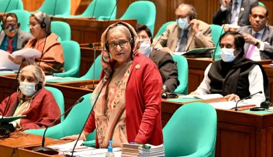 জাতীয় সংসদে বক্তব্য রাখছেন প্রধানমন্ত্রী শেখ হাসিনা। ছবি: ফোকাস বাংলা