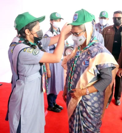 এশিয়া প্যাসিফিক একাদশ জাতীয় স্কাউট জাম্বুরি সমাপনী অনুষ্ঠানে প্রধানমন্ত্রী। ছবি: ফোকাস বাংলা
