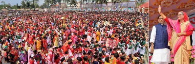 জনসভায় হাত নেড়ে শুভেচ্ছা জানাচ্ছেন প্রধানমন্ত্রী শেখ হাসিনা। ছবি: ফোকাস বাংলা