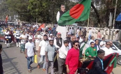 স্বাধীনতার মাসকে বরণ করতে সিলেটে বর্ণিল শোভাযাত্রা। ছবি: ইত্তেফাক