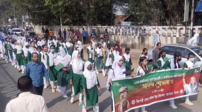 স্বাধীনতার মাসকে বরণ করতে সিলেটে বর্ণিল শোভাযাত্রা। ছবি: ইত্তেফাক