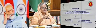 ফ্রেন্ডশিপ পাইপলাইন উদ্বোধন করেন শেখ হাসিনা ও নরেন্দ্র মোদি। ছবি: ফোকাস বাংলা
