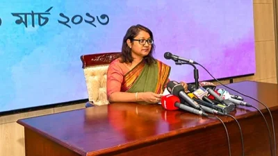 পররাষ্ট্র মন্ত্রণালয়ের নিয়মিত সাপ্তাহিক ব্রিফিংয়ে মুখপাত্র সেহেলি সাবরিন। ছবি: সংগৃহীত