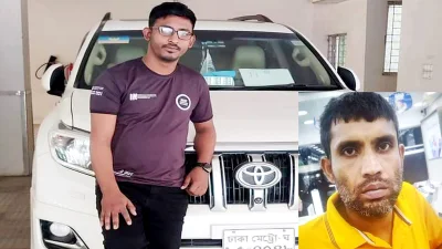 নিহত গাড়িচালক সম্রাট খান। ইনসেটে পলাতক আসামি আব্দুল মমিন। ছবি: ইত্তেফাক