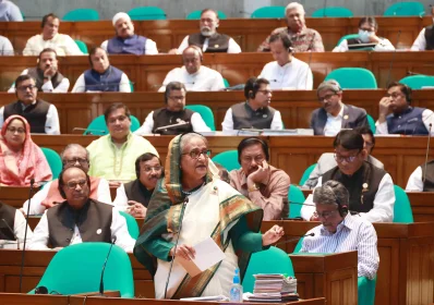 সংসদে বক্তব্য রাখছেন প্রধানমন্ত্রী শেখ হাসিনা। ছবি: ফোকাস বাংলা