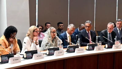 বিশ্ব ব্যাংকের অনুষ্ঠানিক সভায় বাংলাদেশের বিভিন্ন দিক তুলে ধরেন প্রধানমন্ত্র শেখ হাসিনা। ছবি: ফোকাস বাংলা 
