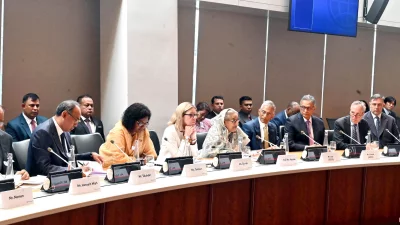 বিশ্ব ব্যাংকের অনুষ্ঠিনিক সভায় কথা বলছেন সরকার প্রধান। ছবি: ফোকাস বাংলা 