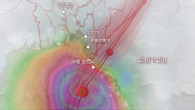 ঘূর্ণিঝড় মোখার গতিপথ। গ্রাফিক্স: ইত্তেফাক