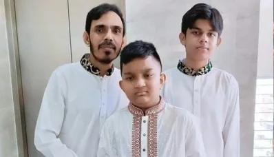 বাবার সঙ্গে দুই ভাই শাহির মোবারত জায়ান ও শায়ান মোবারত জাহিন। ছবি: সংগৃহীত