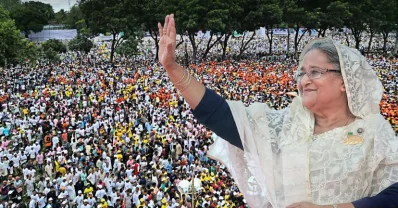 রংপুরের মহাসমাবেশে প্রধানমন্ত্রী শেখ হাসিনা। ছবি: ফোকাস বাংলা