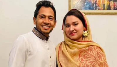 ক্রিকেটার মুশফিকুর রহিম ও তার স্ত্রী জান্নাতুল কেফায়াত মন্ডি।