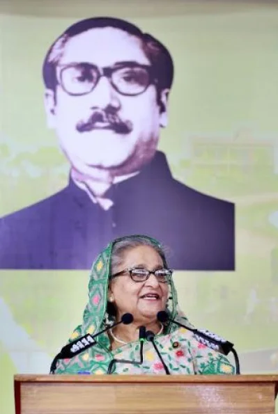 গণভবনে বক্তব্য দিচ্ছেন প্রধানমন্ত্রী শেখ হাসিনা। ছবি: ফোকাস বাংলা