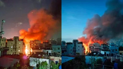 মোহাম্মদপুরের কৃষি মার্কেটে ভয়াবহ অগ্নিকাণ্ড। ছবি: সংগৃহীত