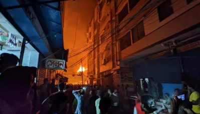 মোহাম্মদপুরের কৃষি মার্কেটে ভয়াবহ আগুন। ছবি: সংগৃহীত