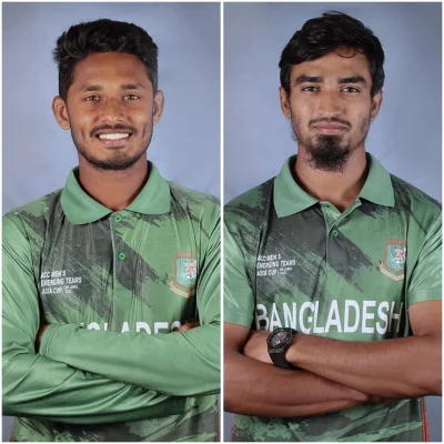 বামে তানজিদ হাসান তামিম ও ডানে তানজিম হাসান সাকিব