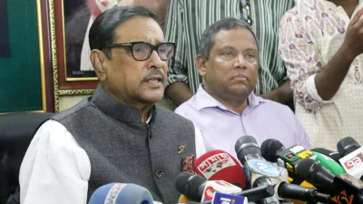 সংবাদ সম্মেলনে ওবায়দুল কাদের। ছবি: ফোকাস বাংলা