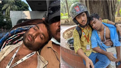 আহত অবস্থায় দৈনিক ইত্তেফাকের মাল্টিমিডিয়া রিপোর্টার তানভীর আহম্মেদ ও শেখ নাছের।