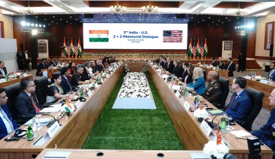 নয়া দিল্লিতে আজ শুক্রবার যুক্তরাষ্ট্রের পররাষ্ট্রমন্ত্রী অ্যান্টনি ব্লিঙ্কেন ও প্রতিরক্ষামন্ত্রী লয়েড অস্টিনের সঙ্গে ভারতের পররাষ্ট্রমন্ত্রী এস জয়শঙ্কর ও প্রতিরক্ষামন্ত্রী রাজনাথ সিংয়ের বৈঠক হয়। ছবি: অ্যান্টনি ব্লিঙ্কেনের টুইট থেকে নেওয়া
