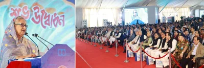 দোহাজারী থেকে কক্সবাজার পর্যন্ত রেললাইন প্রকল্পের রেল চলাচলের উদ্বোধন অনুষ্ঠান। ছবি: ফোকাস বাংলা