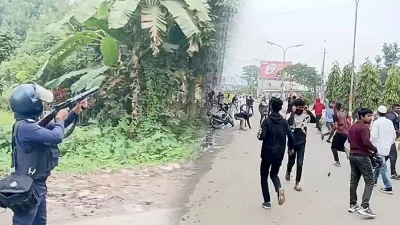 বিএনপির সঙ্গে সংঘর্ষে রাবার বুলেট ও কাঁদানে গ্যাস ছোড়ে পুলিশ। ছবি: ফোকাস বাংলা
