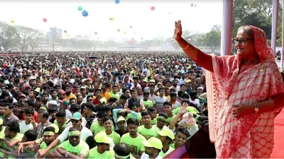সাম্প্রতিক জনসভায় প্রধানমন্ত্রী শেখ হাসিনা। ছবি: ফোকাস বাংলা