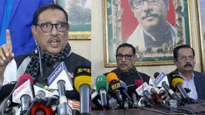 জাতীয় পার্টির সঙ্গে আসন সমঝোতা নিয়ে কথা বলেন ওবায়দুল কাদের। ছবি: ফোকাস বাংলা