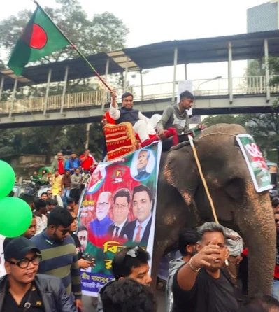 হা&zwnj;তির পিঠে চড়ে শোভাযাত্রায় সাঈদ খোকন। ছবি : সংগৃহীত 