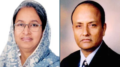 শিক্ষামন্ত্রী দীপু মণি ও স্বতন্ত্র প্রার্থী মোহাম্মদ সামছুল হক ভূঁইয়া