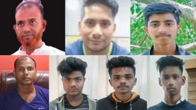 উপরে নিহত তিন ও নিচে ১৮ মামলার আসামি ও মোস্তফা খুনের অভিযুক্ত তৌহিদ্যা ও গ্রেপ্তার ৩। ছবি: ইত্তেফাক