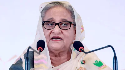 বক্তব্য রাখেন প্রধানমন্ত্রী শেখ হাসিনা। ছবি: ফোকাস বাংলা