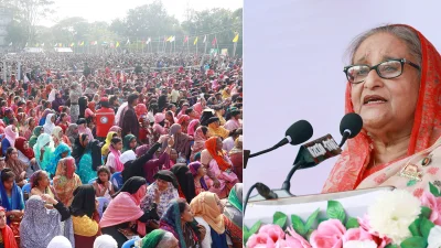 কোটালীপাড়ায় বক্তব্য রাখেন শেখ হাসিনা। ছবি: ফোকাস বাংলা