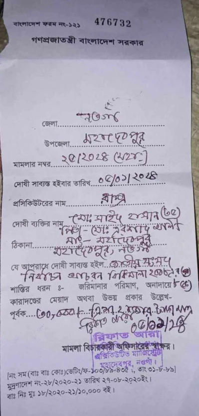 ৩০ হাজার টাকা জরিমানা করা হয় শাকিলকে। ছবি: ইত্তেফাক