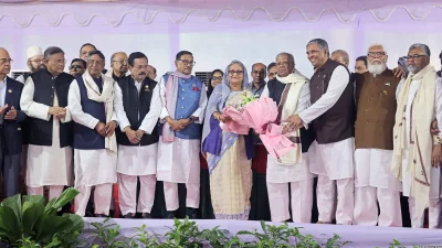 জাতীয় নির্বাচনে আওয়ামী লীগের নিরঙ্কুশ বিজয়ে শেখ হাসিনাকে শুভেচ্ছা জানান দলটির নেতাকর্মীরা। ছবি: ফোকাস বাংলা