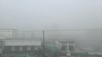 চুয়াডাঙ্গার পাশাপাশি মেহেরপুরেও শীতে বিপর্যস্ত হয়ে পড়েছে জনজীবন। মঙ্গলবার ওই জেলায় ৬ দশমিক ৮ ডিগ্রি সেলসিয়াস তাপমাত্রা রেকর্ড করা হয়েছে। তীব্র কুয়াশায় মেহেরপুর সদরের স্থানীয়রা ঘরের বাইরে বের হতে পারেননি। ছবি: ফোকাস বাংলা