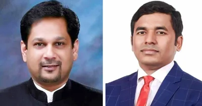 নৌকার প্রার্থী রাজী মোহাম্মদ ফখরুল(বামে) ও স্বতন্ত্র প্রার্থী মো. আবুল কালাম আজাদ(ডানে)