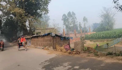 জীর্ণ ছাউনির ঘরে জরিনার ৩০ বছরের সংসার। ছবি: ইত্তেফাক