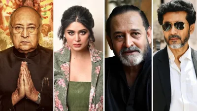 ভিক্টর ব্যানার্জি, ঋতাভরী চক্রবর্তী, মহেশ মঞ্জেরকর ও টোটা রায়চৌধুরী। ছবি: সংগৃহীত