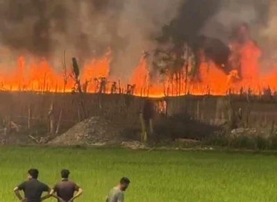 আগুনে পুড়ছে ফসলি জমি | ছবি : সংগৃহীত