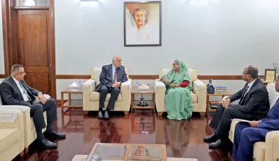 প্রধানমন্ত্রী শেখ হাসিনার সঙ্গে সাক্ষাতে লেফটেন্যান্ট জেনারেল জেবরেল আলরজউব। ছবি: ফোকাস বাংলা