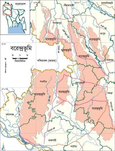 বাংলাপিডিয়ায় প্রাপ্ত বরেন্দ্রভূমির মানচিত্র। ছবি: সংগৃহীত